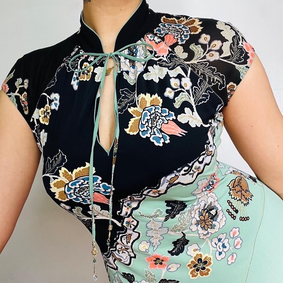 SOLD Roberto Cavalli Spring/Summer 2003 Floral Chinoiserie Bias Cut Dress - Picture 2 of 9